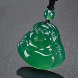 Green Agate Big Belly Maitreya Laughing Buddha Pendant Necklace Gift
