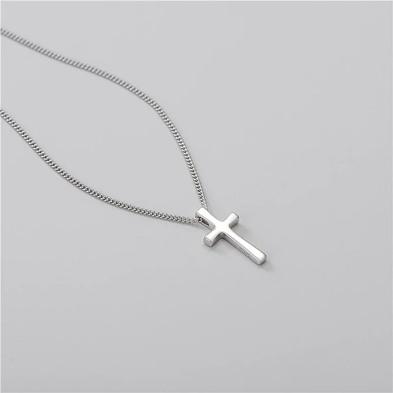 Real 925 Sterling Silver Cross Pendant Necklace for Women