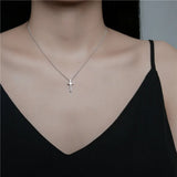 Real 925 Sterling Silver Cross Pendant Necklace for Women