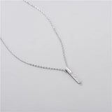 925 Silver Crystal Square Bar Pendant Necklace for Bride Wedding
