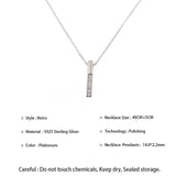 925 Silver Crystal Square Bar Pendant Necklace for Bride Wedding