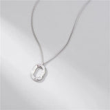 925 Sterling Silver Irregular Ellipse Pendants Necklace for Women Bride Wedding