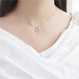 925 Sterling Silver Irregular Ellipse Pendants Necklace for Women Bride Wedding