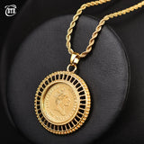 Women Queen Coin Pendant Necklace Short Jewelry Female