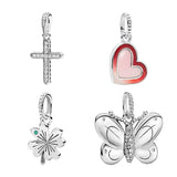 Silver 925 Necklace Cross Heart Four Leaf Clover Butterfly Dog Cat Elephant