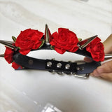 Women Harajuku Spikes Leather Necklace Flower Punk choker Rivets Collar