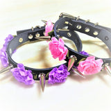 Women Harajuku Spikes Leather Necklace Flower Punk choker Rivets Collar
