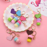 Women Macaron Cake Keychain PU Love Alloy Leaf Key Chain Charm Bag Pendant K3006