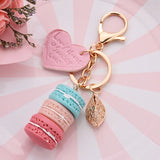 Women Macaron Cake Keychain PU Love Alloy Leaf Key Chain Charm Bag Pendant K3006
