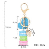 Women Macaron Cake Keychain PU Love Alloy Leaf Key Chain Charm Bag Pendant K3006