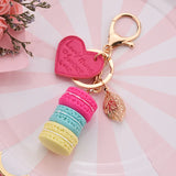Women Macaron Cake Keychain PU Love Alloy Leaf Key Chain Charm Bag Pendant K3006