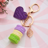 Women Macaron Cake Keychain PU Love Alloy Leaf Key Chain Charm Bag Pendant K3006