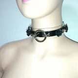 Sexy Harajuku Leather Choker Necklace Flower O-Round Rivets Collar