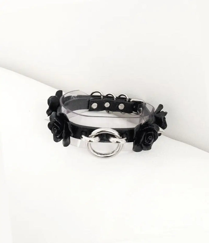 Sexy Harajuku Leather Choker Necklace Flower O-Round Rivets Collar