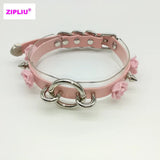 Sexy Harajuku Leather Choker Necklace Flower O-Round Rivets Collar