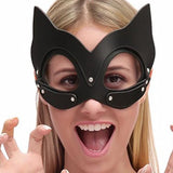 Vintage Leather Cat Hair Cosplay Rivet Head Mask