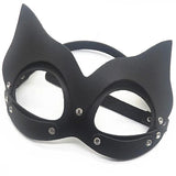 Vintage Leather Cat Hair Cosplay Rivet Head Mask