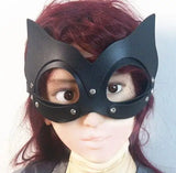 Vintage Leather Cat Hair Cosplay Rivet Head Mask