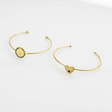 Heart Round Crystal Open Bangle Stainless Steel Plated Vintage Jewelry