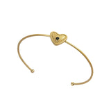 Heart Round Crystal Open Bangle Stainless Steel Plated Vintage Jewelry