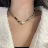 Women PU Leather Necklace Pendant Chain Sweater Magnetic Necklace