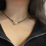 Women PU Leather Necklace Pendant Chain Sweater Magnetic Necklace