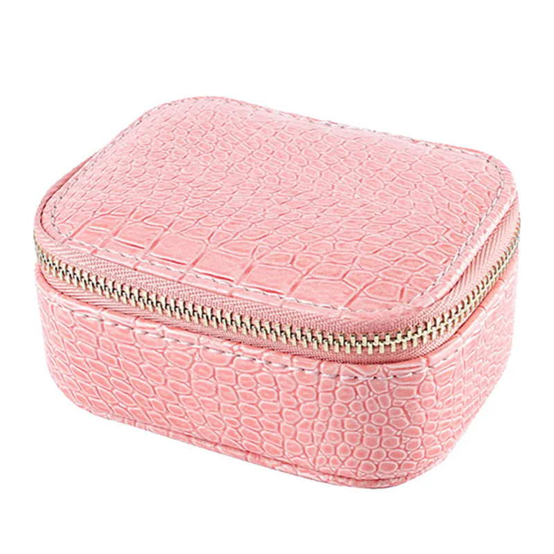 Women PU Leather Jewelry Box Organizer Earrings Necklaces Rings Case