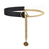 PU Leather Waistband with Chain for Dress Skirt Wide Belts
