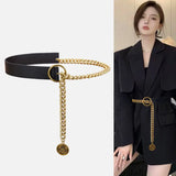 PU Leather Waistband with Chain for Dress Skirt Wide Belts