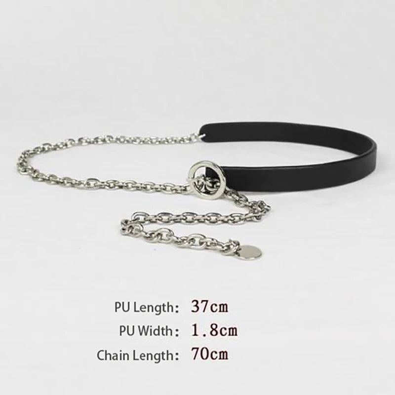 PU Leather Waistband with Chain for Dress Skirt Wide Belts