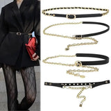 PU Leather Waistband with Chain for Dress Skirt Wide Belts