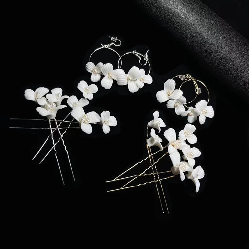 Women Pearl Ceramic Hair Pins Head Jewelry Accessories
