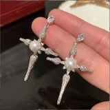 Zircon Flower Drop Earrings S925 Silver