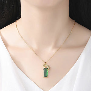 Green Square Zircon Pendant Necklace Leopard Necklace