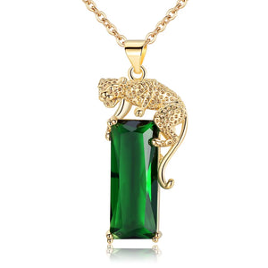 Green Square Zircon Pendant Necklace Leopard Necklace