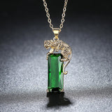 Green Square Zircon Pendant Necklace Leopard Necklace