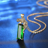 Green Square Zircon Pendant Necklace Leopard Necklace