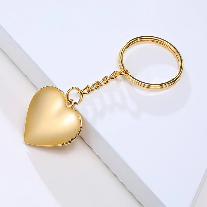 Custom Engrave Name Heart Locket Key Chains, Family Photo Love Keepsake
