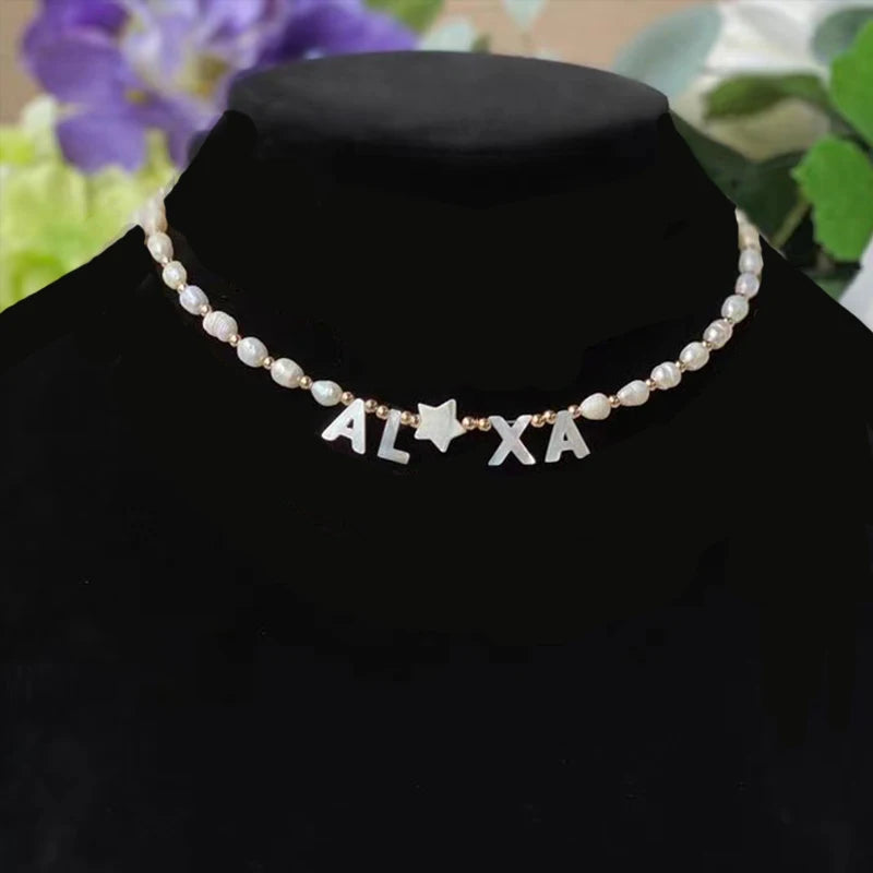 Custom Name Necklace with Pearls and Stars