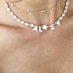 Custom Name Necklace with Pearls and Stars