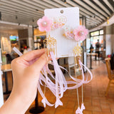 Pink Flower Tassel Hairpin Hanfu Hair Clip Girl
