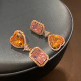 Pink Heart Zircon Earrings Sweet Love