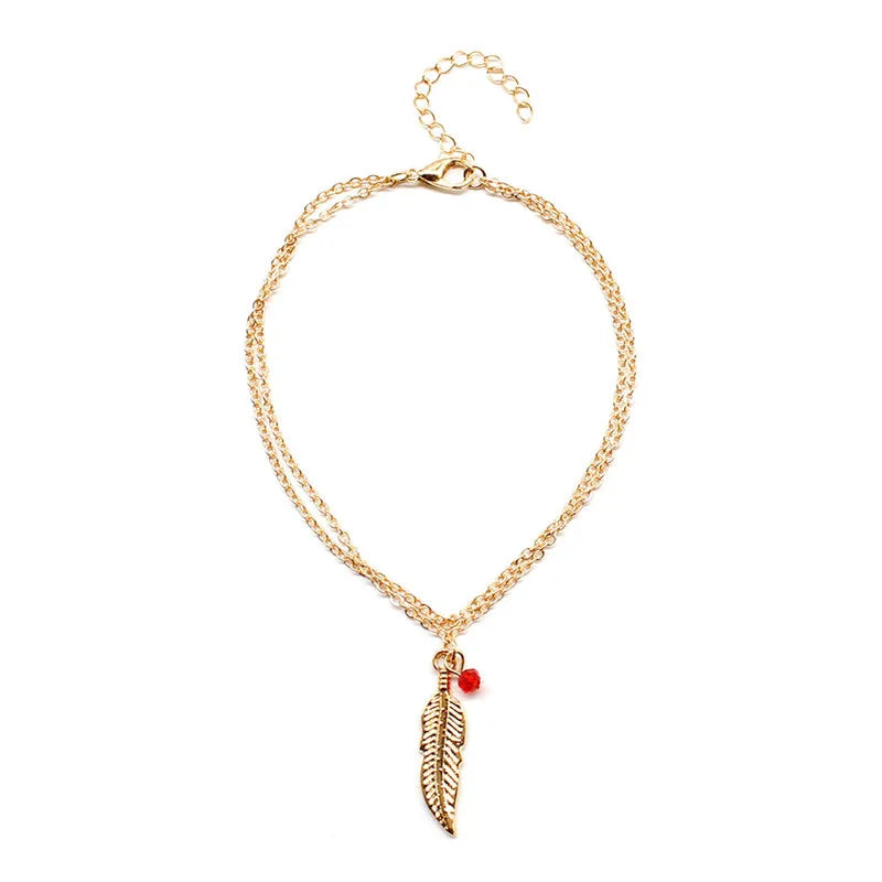 Bead Feather Anklet for Women Summer Beach Accessory