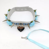 Women Punk Choker Necklace Harajuku 2 Layer Leather Lolita Flower Stud