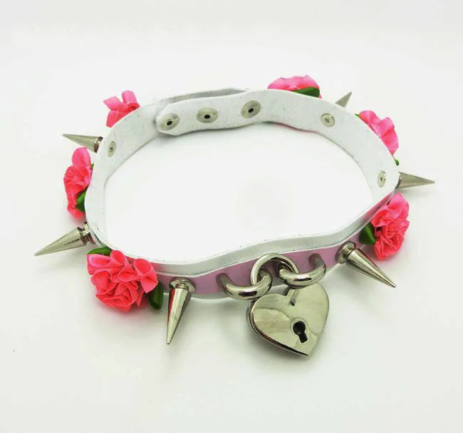 Women Punk Choker Necklace Harajuku 2 Layer Leather Lolita Flower Stud