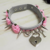 Women Punk Choker Necklace Harajuku 2 Layer Leather Lolita Flower Stud