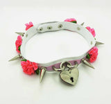 Women Punk Choker Necklace Harajuku 2 Layer Leather Lolita Flower Stud