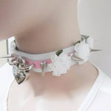 Women Punk Choker Necklace Harajuku 2 Layer Leather Lolita Flower Stud
