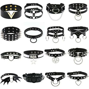 Punk Gothic Leather Choker Necklaces Heart Rivet Collar