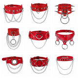 Gothic Red Pu Leather Choker Necklaces Heart Spike Rivet Neck Jewelry